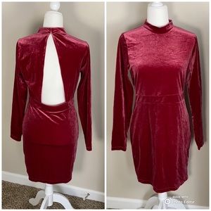 Divided Long Sleeve Velvety Dress